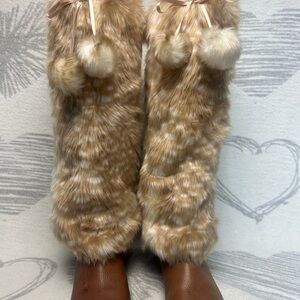 Maple Fawn Pom Pom Fur Leg Warmers, boots not for sale